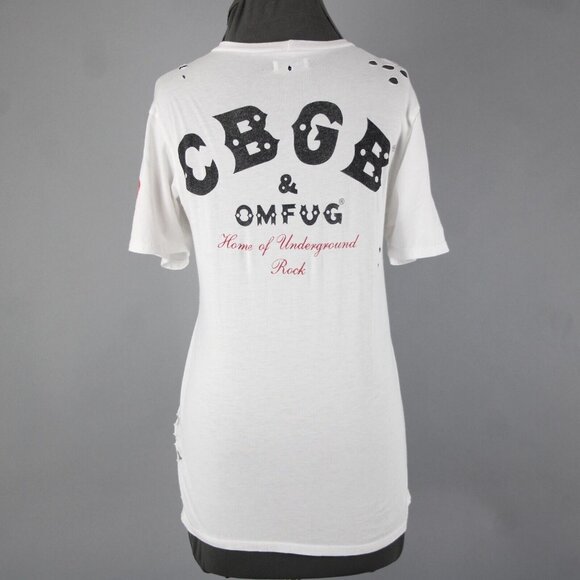 Lauren Moshi Sz M White Black Red CBGB Home Of Underground Rock 100% Cotton Top - Picture 9 of 16